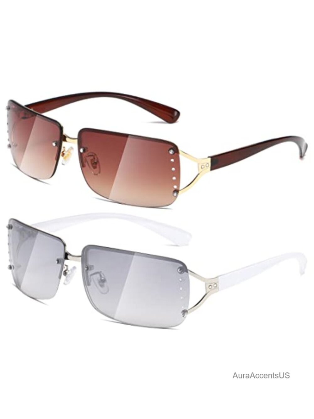 Rectangle Rimless Sunglasses UV400 Metal Frame Unisex Adult
